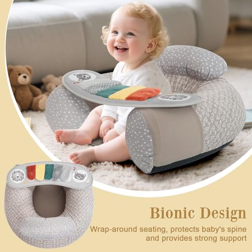 Blublu Park Upgraded Blublu Park Wider U-Shape Inflatable Sit Me Up Floor Seat for Baby 3-36 Months, Travel Portable Baby Chair with Activity Sensory Tray for Sitting Up, Indoor and Outdoor, Piano - Image 3