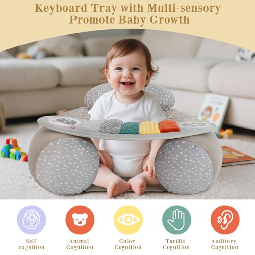 Blublu Park Upgraded Blublu Park Wider U-Shape Inflatable Sit Me Up Floor Seat for Baby 3-36 Months, Travel Portable Baby Chair with Activity Sensory Tray for Sitting Up, Indoor and Outdoor, Piano - Image 4