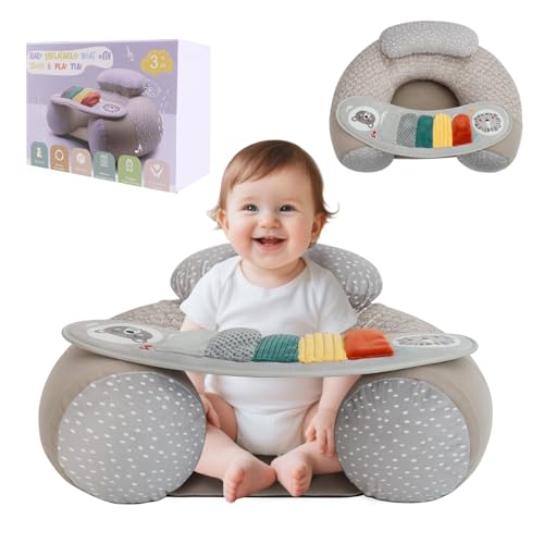 Blublu Park Upgraded Blublu Park Wider U-Shape Inflatable Sit Me Up Floor Seat for Baby 3-36 Months, Travel Portable Baby Chair with Activity Sensory Tray for Sitting Up, Indoor and Outdoor, Piano - Image 1