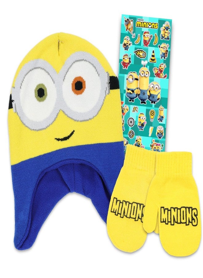 Minions Despicable Me Minions Hat and Mittens Set - Despicable Me Beanie Bundle with Knit Beanie, Mittens, Stickers, More | Minions Accessories for Toddlers - Image 1