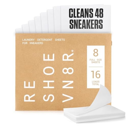RESHOEVN8R Shoe Wash Detergent Sneaker Laundry Sheets  16 Loads Cleans 48 Shoes  EcoFriendly Shoe Cleaner for Washer  Safe on All Shoes Laces and Other Shoe Materials - Image 1