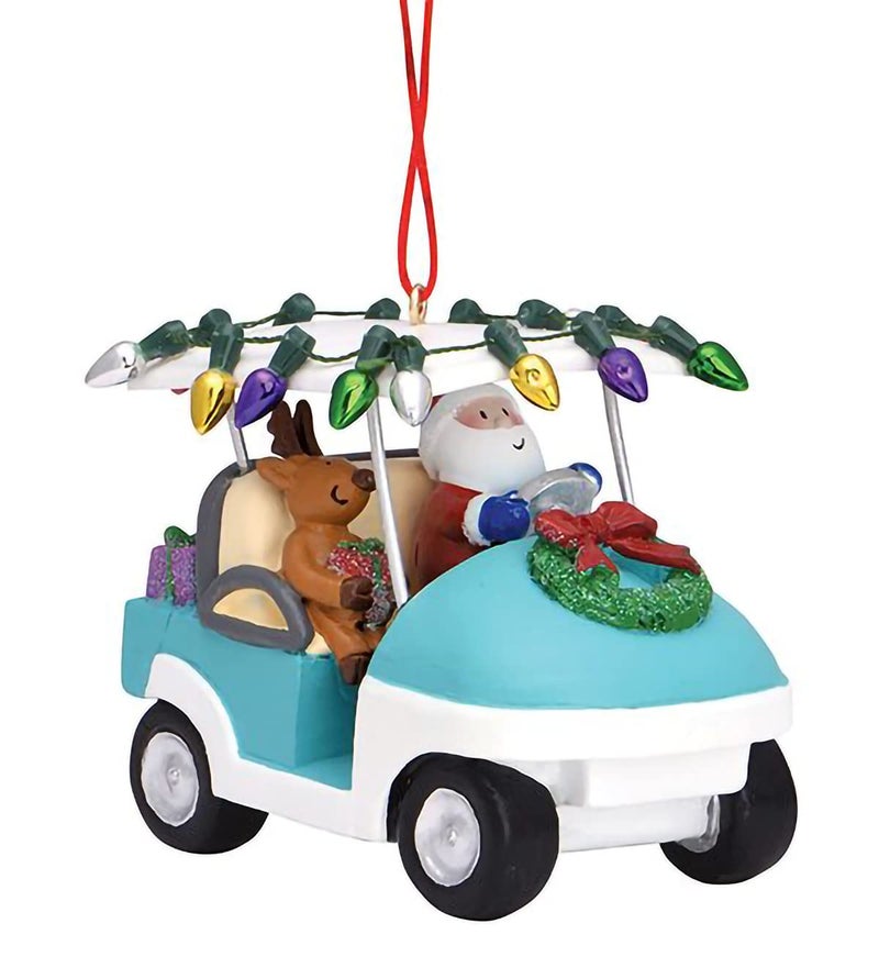 Cape Shore Christmas Resin Ornament  Santa in Golf Cart with Lights  Holiday Tree Decoration  Home Collection