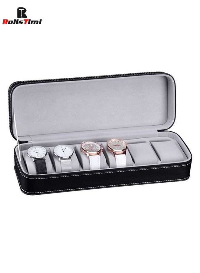 RollsTimi  6-Slot Watch Box in PU Leather Zipper Case,Black  - Image 2