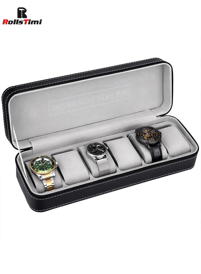 RollsTimi  6-Slot Watch Box in PU Leather Zipper Case,Black  - Image 4