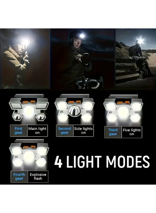 4 قطع من المصابيح الأمامية الخارجية، قابلة لإعادة الشحن عبر USB، 5 مصابيح LED محمولة للتخييم والصيد والسفر - Image 4
