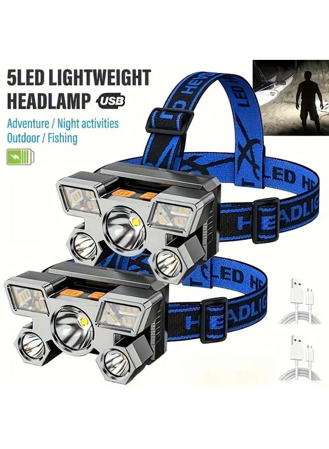 4 قطع من المصابيح الأمامية الخارجية، قابلة لإعادة الشحن عبر USB، 5 مصابيح LED محمولة للتخييم والصيد والسفر - Image 5