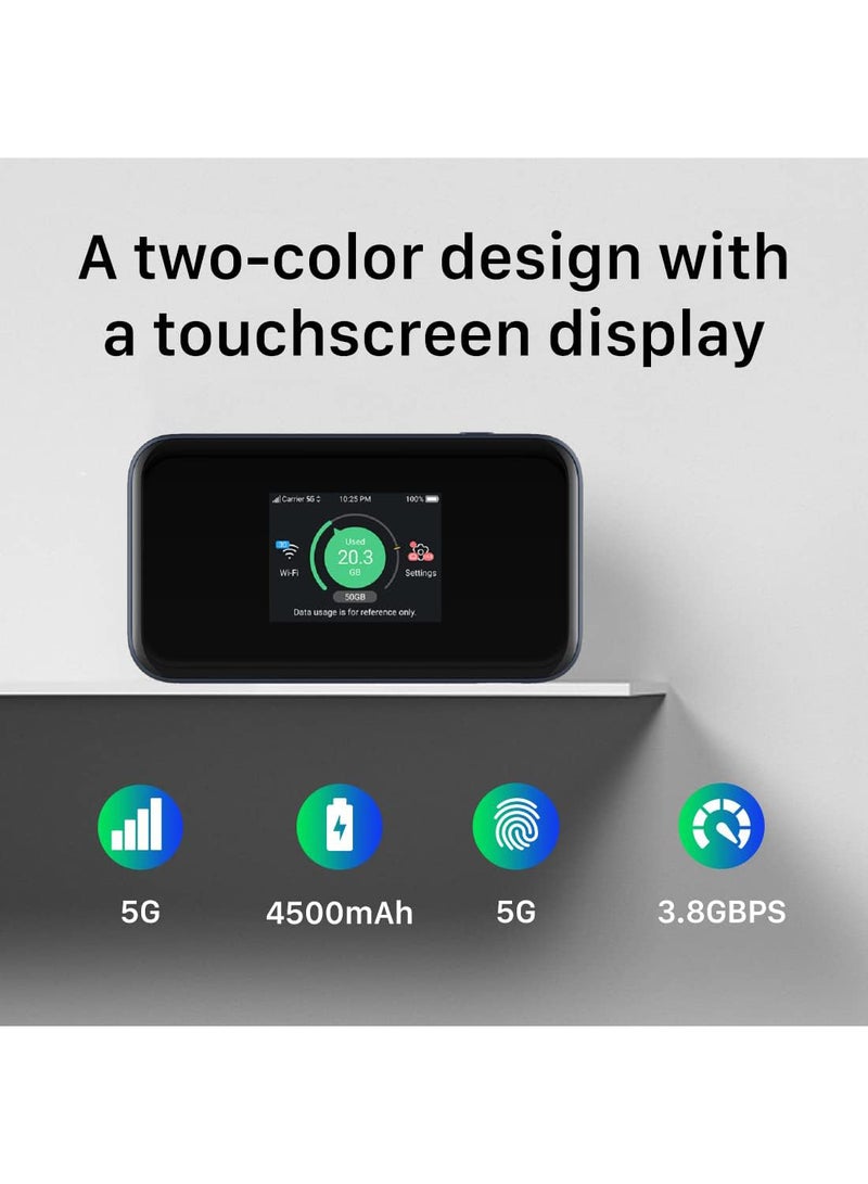 ZTE 4500 mAh MU5001 5G Unlocked portable low cost travel WiFi, Connects 32 devices, 8 hours long lasting battery with Quick Charge, Touch Screen Black - Image 4