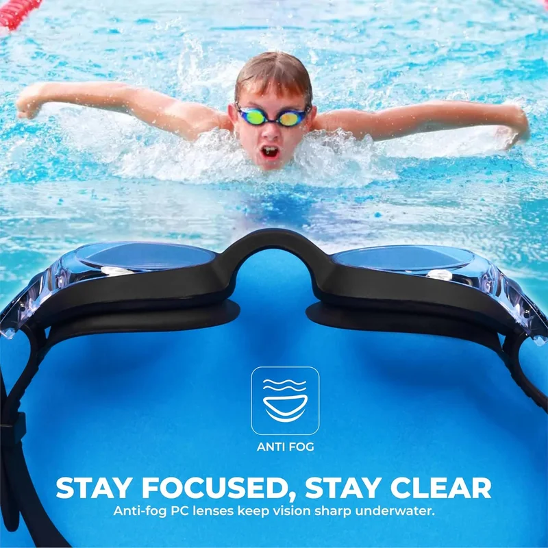 نيفيا Nivia Scool Jr Swimming Goggles for Kids - Anti Fog, UV Protection, Comfort Fit - Black