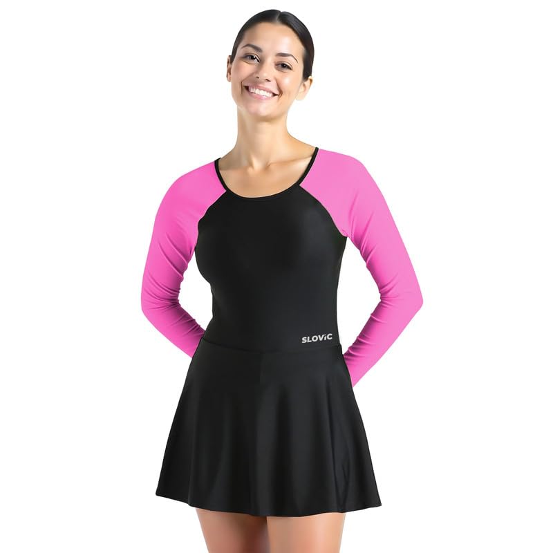 SLOVIC Swimming Suit for Women [Large] | One Piece Bodysuite for Women | Beachwear for Girls | Quick Dry & Stretchable Swimwear for Ladies | Swimming Dress for Swimming Pool Pink - Image 1