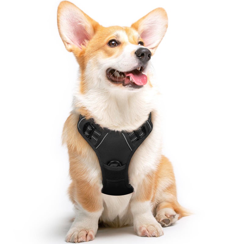 Eagloo Dog Harness Medium Sized Dog, No Pull Service Vest with Reflective Strips and Control Handle, Adjustable and Comfortable for Walking, No Choke Pet Harness with 2 Metal Rings, Black, M - Image 1