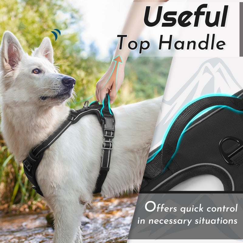 Eagloo Dog Harness Medium Sized Dog, No Pull Service Vest with Reflective Strips and Control Handle, Adjustable and Comfortable for Walking, No Choke Pet Harness with 2 Metal Rings, Black, M - Image 5