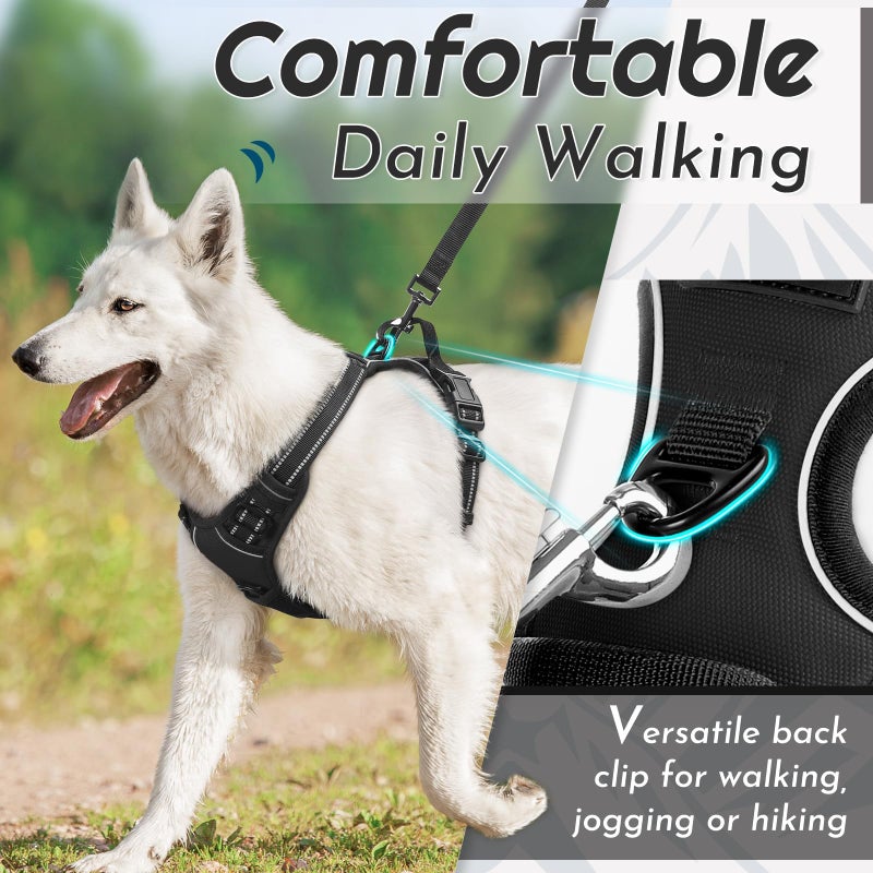 Eagloo Dog Harness Medium Sized Dog, No Pull Service Vest with Reflective Strips and Control Handle, Adjustable and Comfortable for Walking, No Choke Pet Harness with 2 Metal Rings, Black, M - Image 4