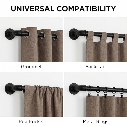 WORLD RODS Black Curtain Rods 18 to 88 Inch Industrial Curtain RodsAdjustable Length1 in Diameter PipeWall or Ceiling Mountedfor Bedroom and Living RoomBlack 18 to 88 - Image 3