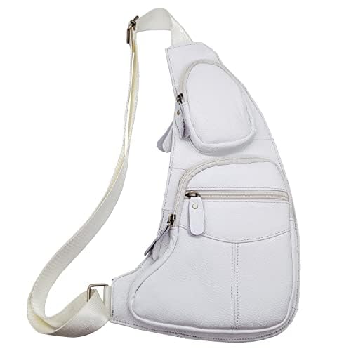 Hebetag Small Leather Sling Bag Casual Crossbody Daypack for Men Women Outdoor Travel Camping Hiking Fishing Shoulder Chest Pack White - Image 3