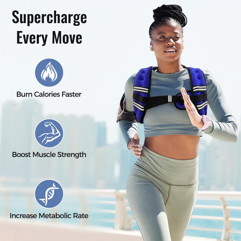 Zeerun Weighted Vest for Women & Men with Reflective Stripe and Adjustable Buckle, Comfortable & Durable Rucking Vest for Walking, Running & Strength Trainin, 10LBS-Blue - Image 2