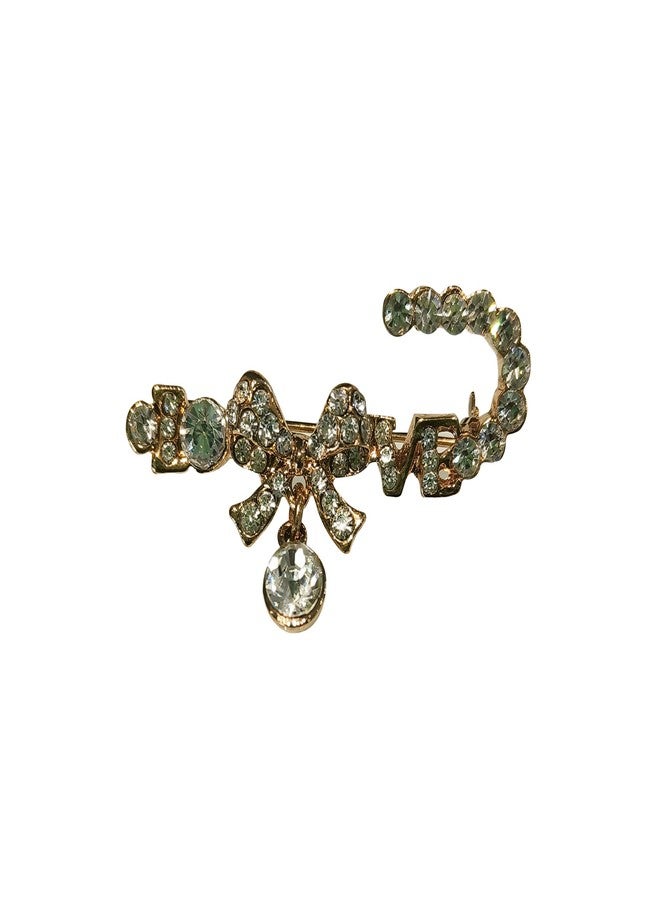 La Belleza Gold Plated Rhinestone Studded Crystal Safety Bow Brooch/Lapel Pin Apparel Pin/Saree Pin Indian Hijab, Dupatta, Dress Pins for Sari Pleats Holding Pallu Lehanaga Dresses For Girls And Women - Image 3