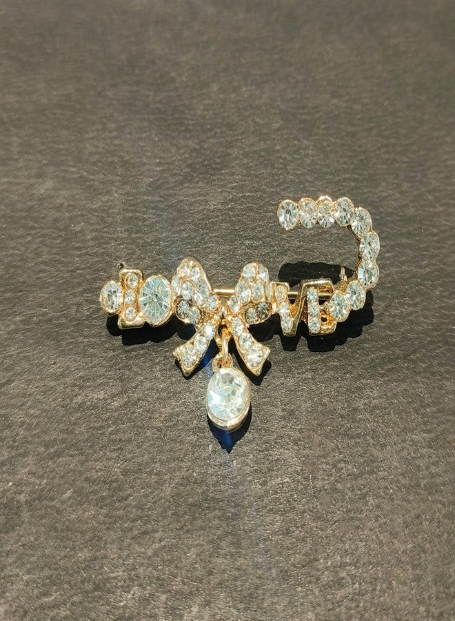 La Belleza Gold Plated Rhinestone Studded Crystal Safety Bow Brooch/Lapel Pin Apparel Pin/Saree Pin Indian Hijab, Dupatta, Dress Pins for Sari Pleats Holding Pallu Lehanaga Dresses For Girls And Women - Image 4