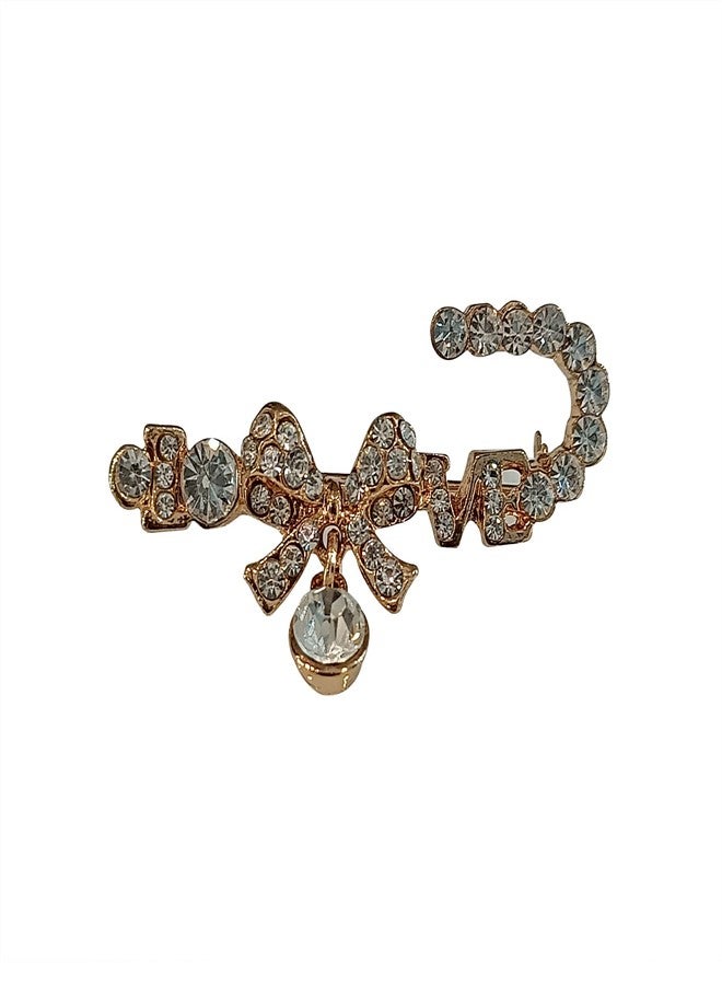 La Belleza Gold Plated Rhinestone Studded Crystal Safety Bow Brooch/Lapel Pin Apparel Pin/Saree Pin Indian Hijab, Dupatta, Dress Pins for Sari Pleats Holding Pallu Lehanaga Dresses For Girls And Women - Image 2