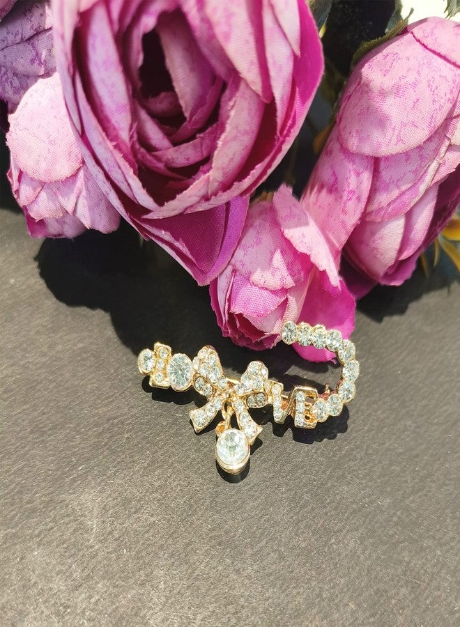 La Belleza Gold Plated Rhinestone Studded Crystal Safety Bow Brooch/Lapel Pin Apparel Pin/Saree Pin Indian Hijab, Dupatta, Dress Pins for Sari Pleats Holding Pallu Lehanaga Dresses For Girls And Women - Image 5