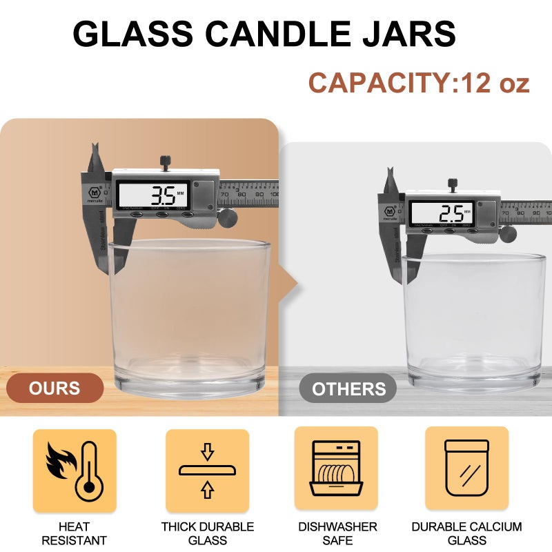 SHOWIN 12 OZ Thick Candle Jars for Making Candles 12 Pcs, Empty Jars with Wood Lids for Spice Jars, Sample Container, Clear - Image 2