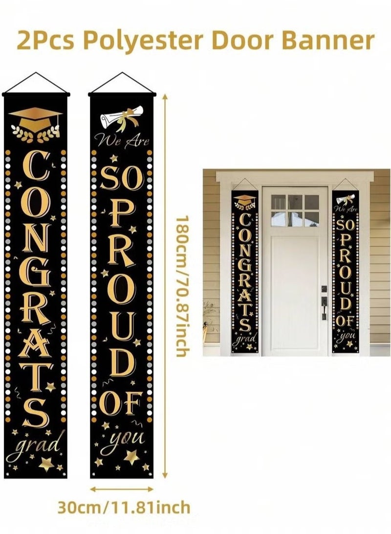 Graduation Decoration – Set of Two Banners in Black and Gold Featuring the Phrases "We Are Proud of You" and "Congrats", Perfect for Hanging on Doors, Room Decor, and Entrances to Add a Special Touch to Your Graduation Party  - Image 4