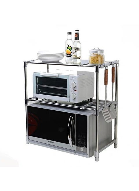 Adjustable Stainless Steel Microwave Stand – Expandable & Heavy-Duty Kitchen Rack