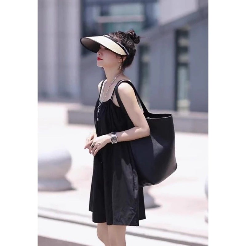 French Style Elegant Black Strap Jumpsuit Women'S 2025 Fashion Loose Casual Slimming Wide Leg Shorts - Image 5