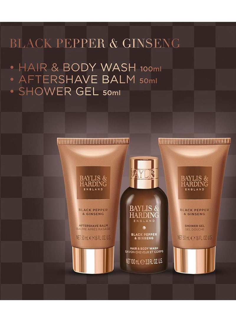 Baylis & Harding Black Pepper and Ginseng Mini Trio Toiletries Luxury Gift Set for Mens | Vegan Friendly, Body Wash, Shower Gel and Shampoo | Travel Size Grooming Kit - Image 3