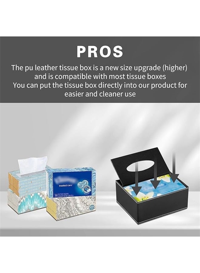 Rectangle Shaped Tissue Box Holder Black，Multifunction PU Leather Tissue Box Cover Rectangular Upgrade Large Size Stationery Napkin Remote Control Holder Storage Box,Facial Tissue Dispenser Desk Organizer Caddy Home Office Supplies (Black) - Image 4