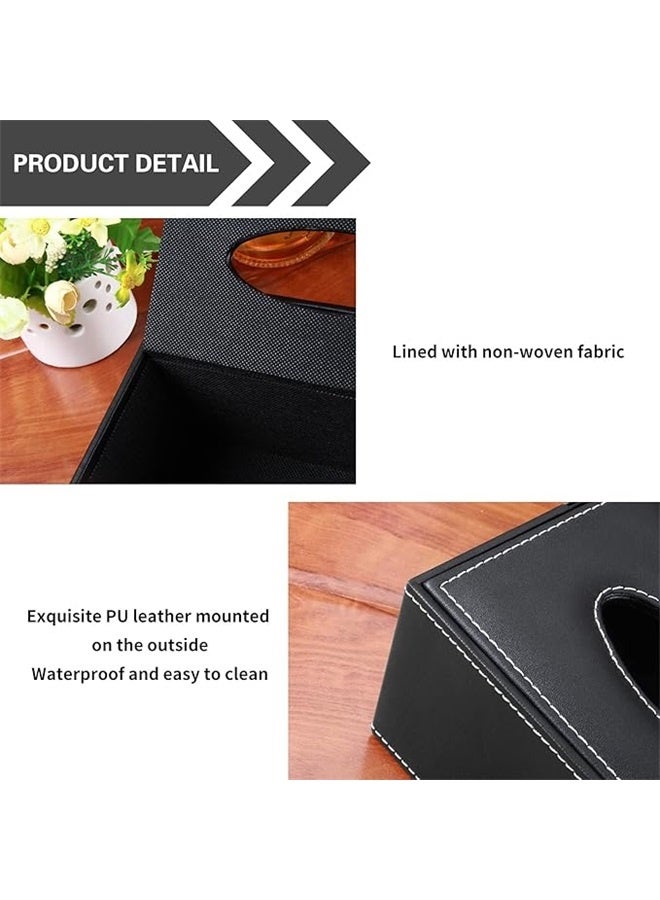Rectangle Shaped Tissue Box Holder Black，Multifunction PU Leather Tissue Box Cover Rectangular Upgrade Large Size Stationery Napkin Remote Control Holder Storage Box,Facial Tissue Dispenser Desk Organizer Caddy Home Office Supplies (Black) - Image 5