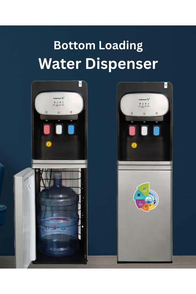 VIDEOCON Videocon Bottom Loading Water Dispenser | Hot, Normal & Cold Water | Water Level Sensor | Compressor Cooling | Child Safety Lock | Stainless Steel Tank - VWDBLS01 - Image 1