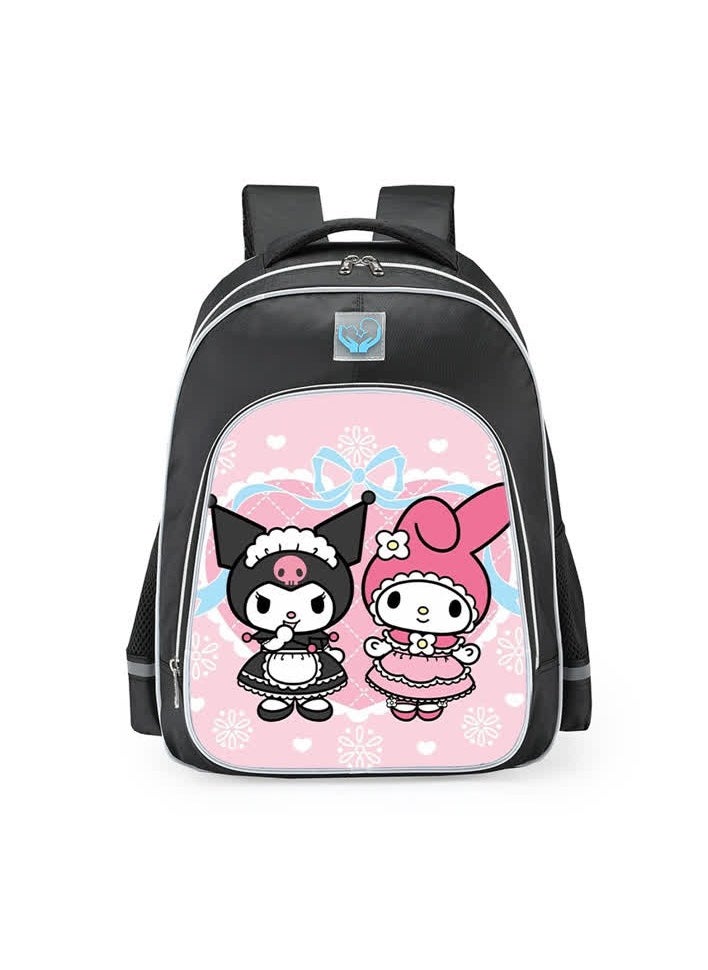 Generic - Primary school girls' schoolbag 1-3-6 years old backpack shoulder pad lightweight pink warning strip backpack,B-17-Re reflective-large-kura-black - Image 1