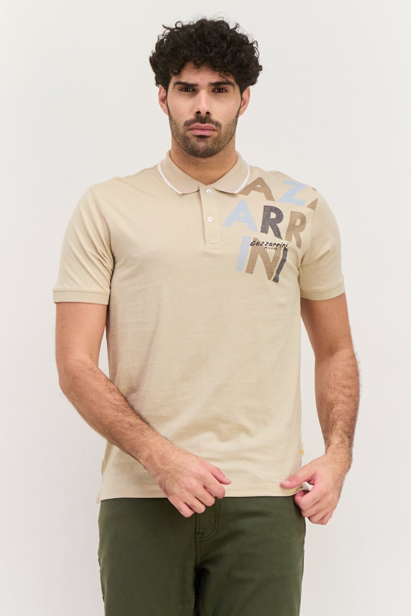 Gazzarrini قميص بولو قصير الأكمام للرجال بتصميم عادي، بيج - Image 1