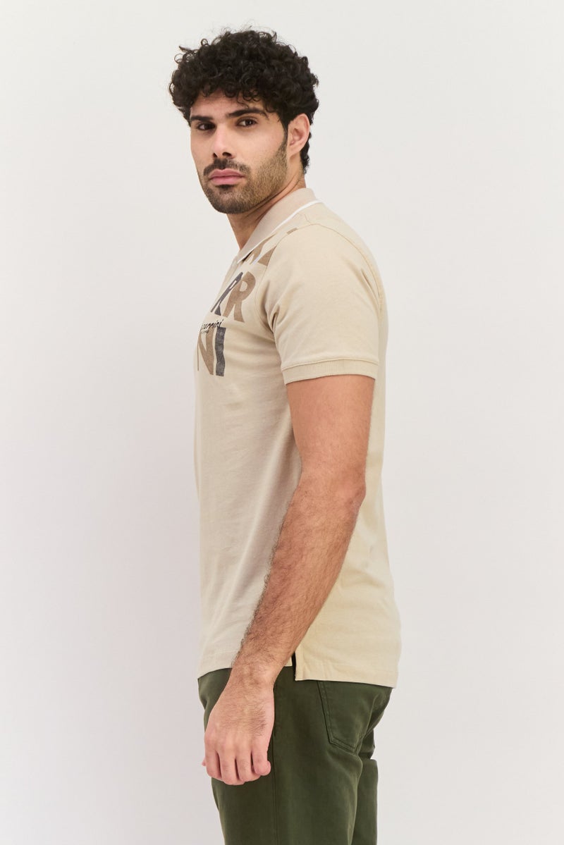 Gazzarrini قميص بولو قصير الأكمام للرجال بتصميم عادي، بيج - Image 3