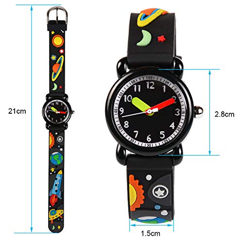 Venhoo Kids Watches Analog 3D Cute Cartoon Waterproof Silicone Children Toddler Wrist Watches Time Teacher for Boys Little Child-Universe - Image 3