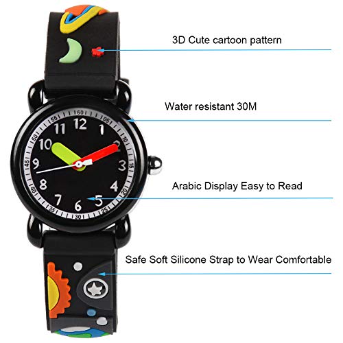 Venhoo Kids Watches Analog 3D Cute Cartoon Waterproof Silicone Children Toddler Wrist Watches Time Teacher for Boys Little Child-Universe - Image 2