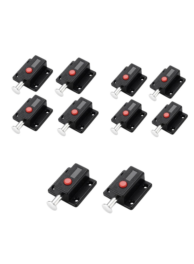 10 Pack Automatic Slide Door Latch Locks with Red Push Button Spring Lock for Home Safety and Cabinet Security  - Image 1