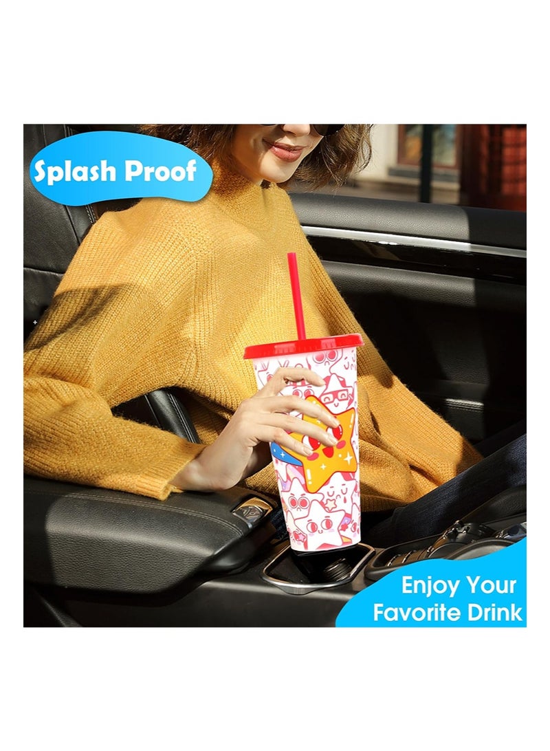 إزدنك أكواب متغيرة اللون، عبوة من 3 أكواب بلاستيكية سعة 24 أونصة مع أغطية وقش، كوب قهوة مثلج قابل لإعادة الاستخدام للنساء والبالغين وحفلات الأطفال، كوب لطيف للمشروبات المثلجة - Image 5