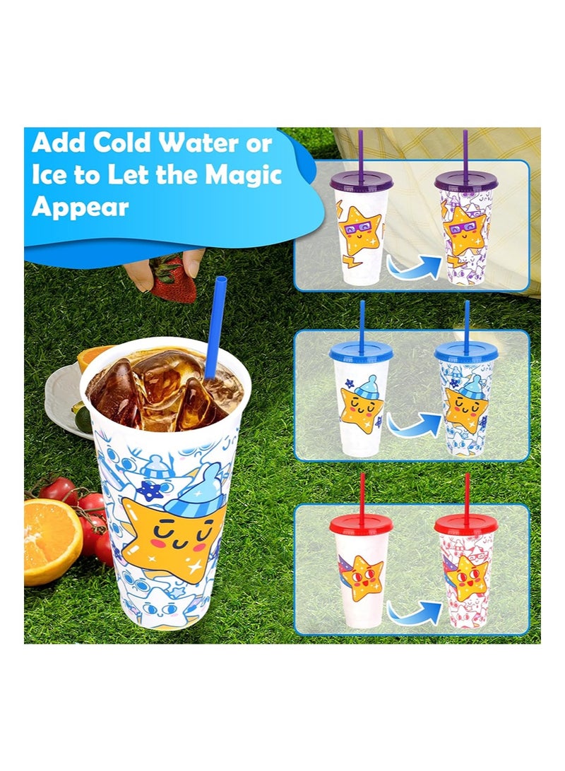 إزدنك أكواب متغيرة اللون، عبوة من 3 أكواب بلاستيكية سعة 24 أونصة مع أغطية وقش، كوب قهوة مثلج قابل لإعادة الاستخدام للنساء والبالغين وحفلات الأطفال، كوب لطيف للمشروبات المثلجة - Image 3