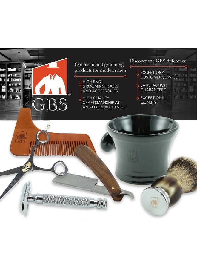 GBS FGP GBS Classic Straight Edge Razor Barber Shavette + Brush and Razor Stand - Ivory Horn Handle - Gold Accents + 10 Blades Men's Manual Shaver Excellent Locking Safety Mechanism - Image 3