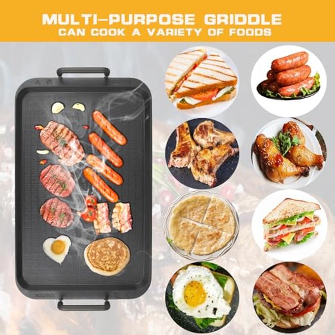 CukAid Non-Stick Aluminum Stove Top Flat Griddle, Warp-Resistant Double Burner Griddle Pan for Glass and Gas Stove, Great for Breakfast and Camping Indoor or Outdoor Size 17" x 10.5" - Image 2