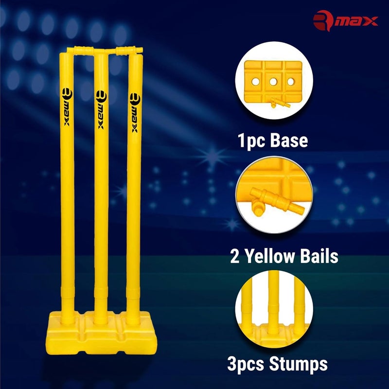 RMAX Plastic Cricket kit for Tennis, Rubber & Wind Ball All Age Groups and Sizes (1 Cricket Bat, 3 Wickets, 1 Base, 2 Bails, 1 Wind Ball, 1 Kit Bag) (Size 4 for Age Group 9-11 Years) - Image 2