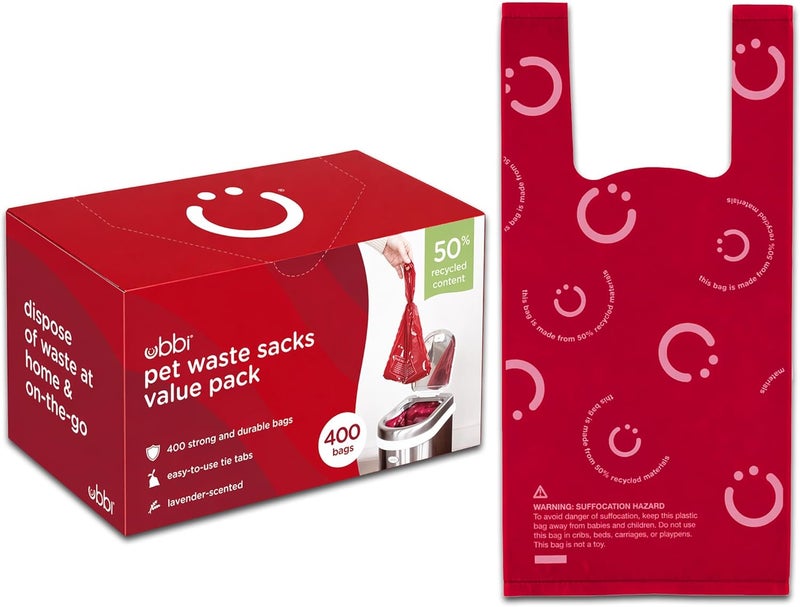 ubbi Pet Waste Sacks, Lavender Scented Cat Litter Disposal Bags, Leak Proof and Easy Tie, 400 Count - Image 1