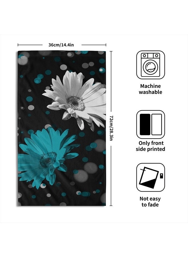 Giwawa Teal Daisy Hand Towels Turquoise Floral Decorative Kitchen Dish Towels Set of 2 Soft Absorbent Face Towel Towels for Gym Yoga Bathroom - Image 2