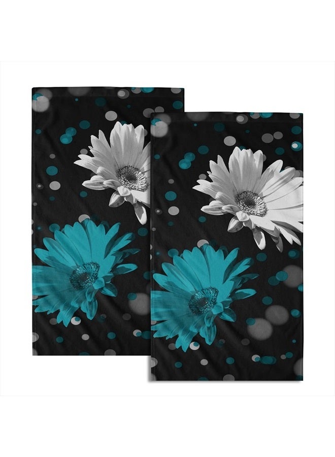 Giwawa Teal Daisy Hand Towels Turquoise Floral Decorative Kitchen Dish Towels Set of 2 Soft Absorbent Face Towel Towels for Gym Yoga Bathroom - Image 1