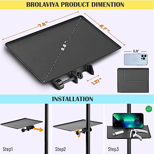 BROLAVIYA Microphone Stand Shelf Adjustable Metal Tray Holder, Compatible with Most Microphone Stands and Music Tripod Stands, Size 7.9” X 5.7” inch - Image 3