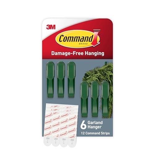 Command Garland Holder, Fireplace Mantle Garland Holder for Displaying Garlands, Wreaths, and Holiday Decor Without Leaving Damage, Holes, or Residue, Holds 2lbs, Green, 6 Pack - Image 1