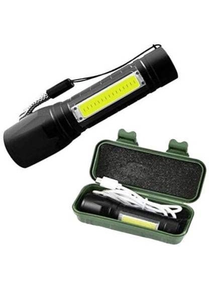 Torch Light USB Rechargeable LED Zoom able Flashlight Torch Lamp Litmus Built in Battery with USB Cable Gift Box Torch Emergency Light Black