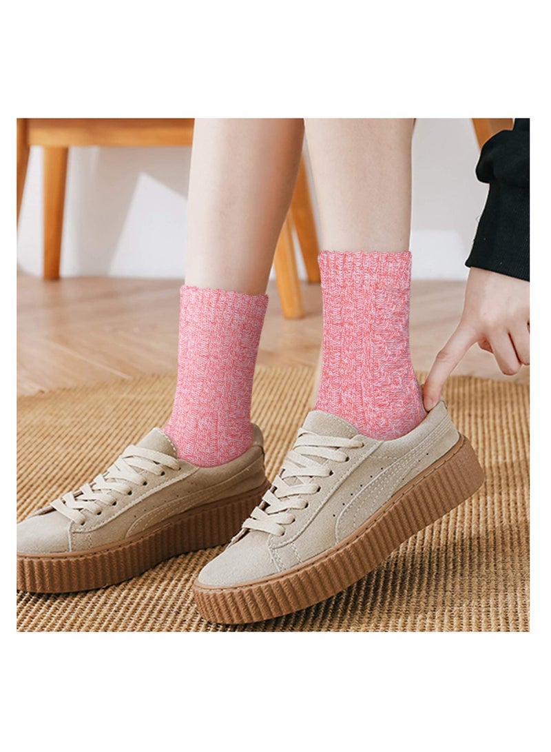 5 Pairs of Cozy Warm Thick Knit Vintage Wool Socks for Women Casual Gift Collection in Solid Colors - Image 5