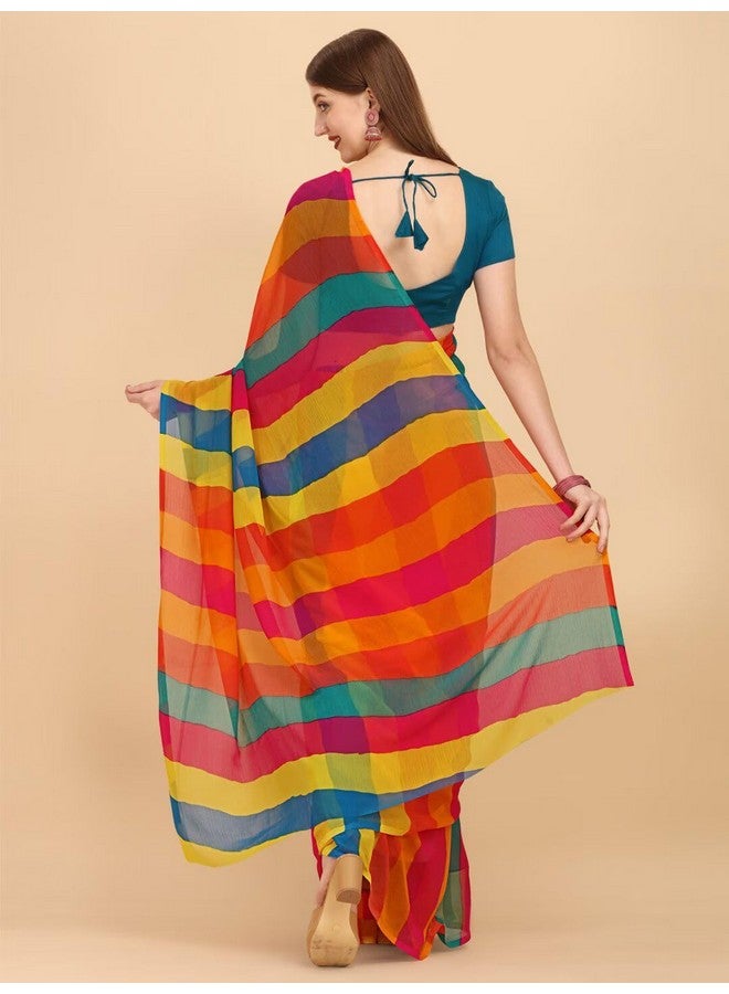 rytras Yellow & Turquoise Blue Colourblocked Pure Chiffon Saree - Image 2